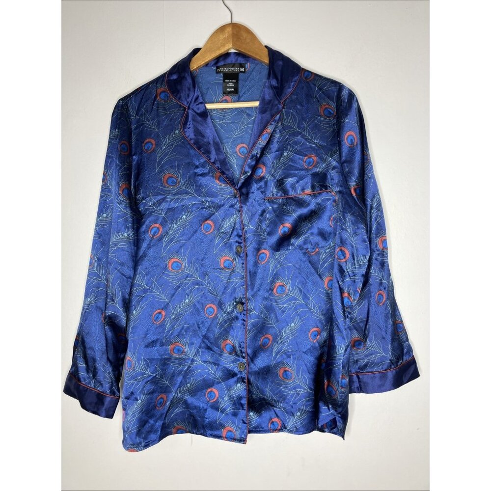 Metropolitan Museum Of Art Pajama Top Peacock Print Women's Size Medium Blue